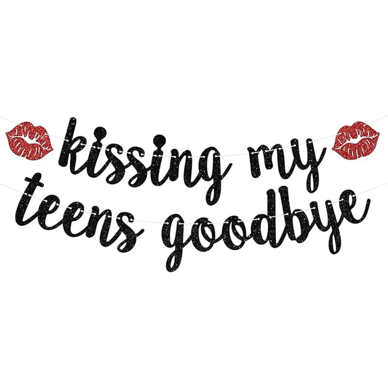Kissing My Teens Goodbye Black Glitter Banner- Happy 20th Birthday Party Decorations and Supplies — image 1