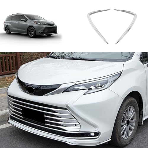 Image of Car Front Fascia Trim Compatible With Toyota Sienna 2021 2022 2023 2024 Front Grille Trim Headlight blade trim Exterior Car Accessories ABS 2PCS(Glossy Chrome Style)