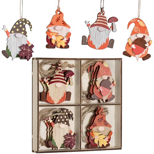 Valery Madelyn 12pcs 6cm Autumn Decorations, Wooden Hanging Tree Ornaments with Gnomes, Pendants for Harvest Fall or Halloween Home Decor