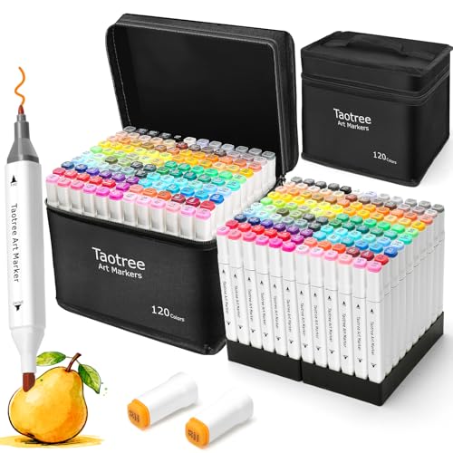 Taotree Alcohol Markers Set 120 Colors with Case & Holders Dual Tips Art Coloring Markers Pens Chisel & Fine Sketch Pens Art Supplies for Artist Adult Coloring Books Drawing Painting Sketching