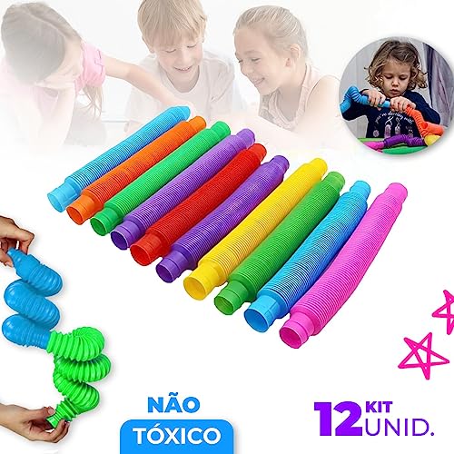 12 Poptube Tubo Fidget Tube Toys Folding Pop It Anti Estresse Autismo Desenvolvimento