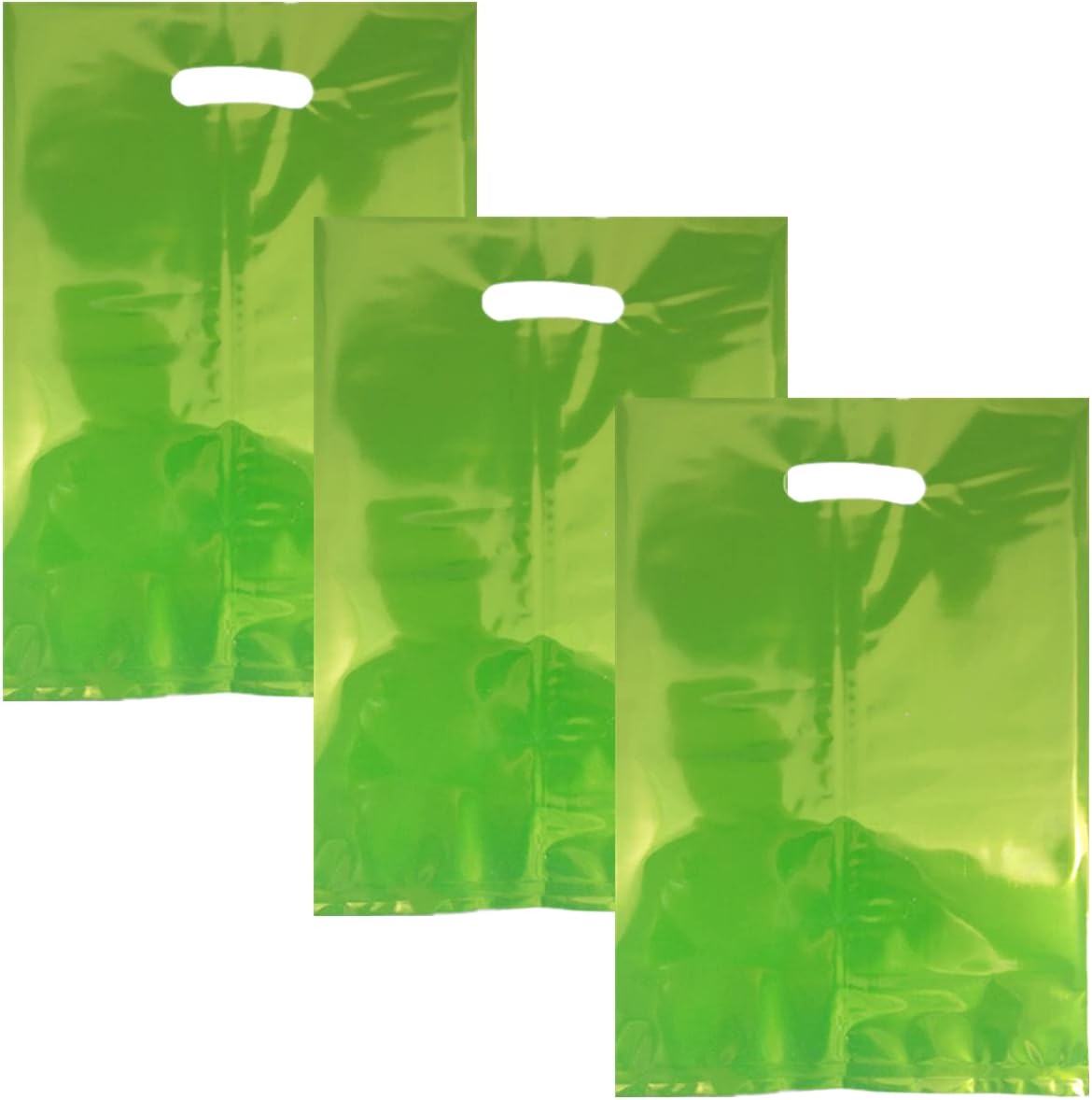 20 PCS Solid Color Green Foil Gift Bags With Handle for Kids Birthday Party - Shimmer Reusable Small Wrapping Bags for Presents