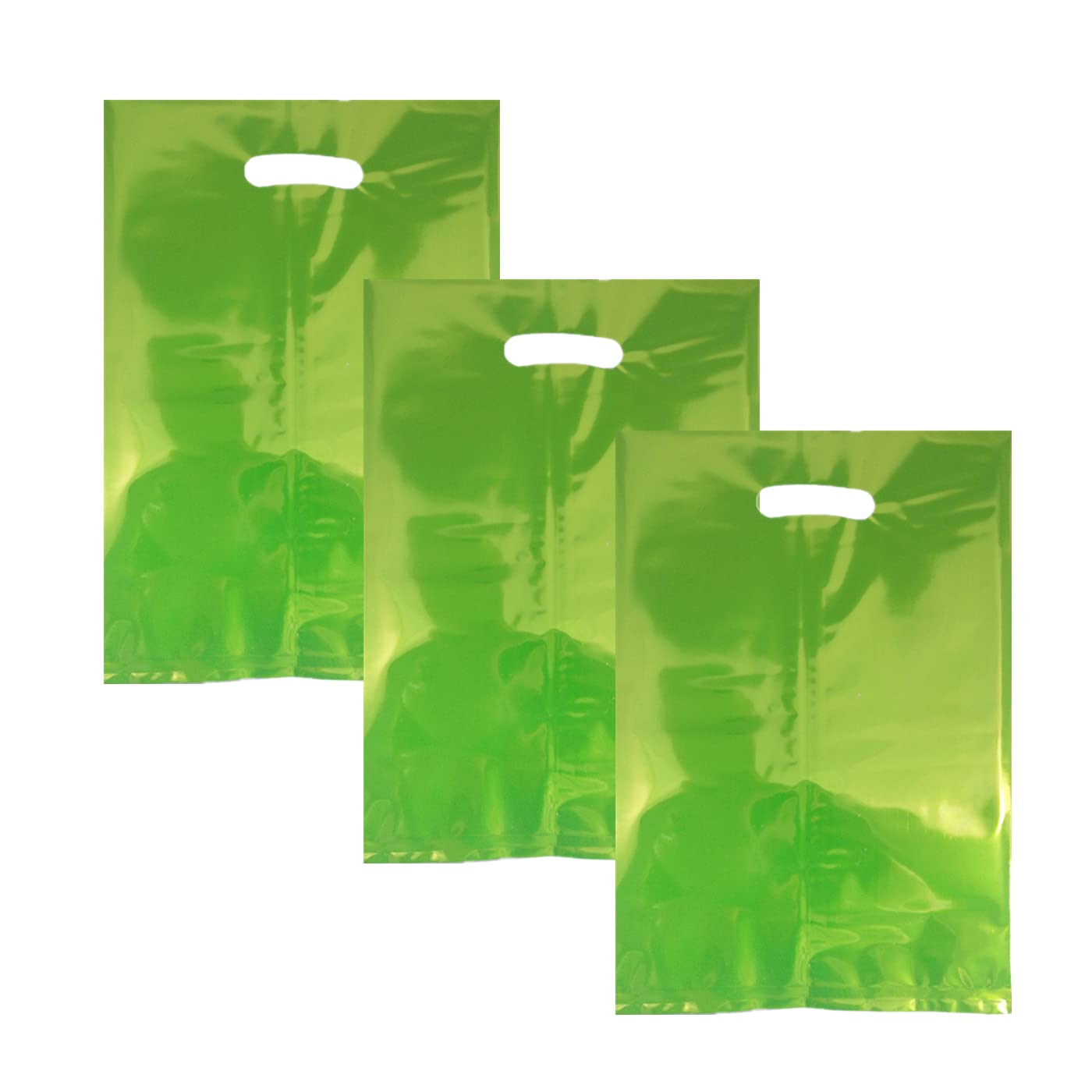 20 PCS Solid Color Green Foil Gift Bags With Handle for Kids Birthday Party - Shimmer Reusable Small Wrapping Bags for Presents