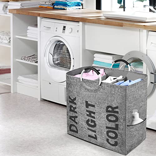 Otraki 3 Sections Laundry Hamper With Handle 106L 3 Compartment Divided Basket For Laundry Heavy Duty Collapsible Dirty Clothes Sorted Bag For School Dorm Bedroom Bathroom Closet Apartment Grey #TOP5