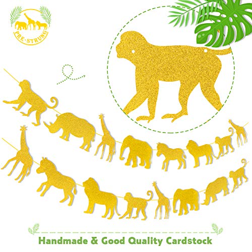 Jungle Safari Animal Banner Gold Glitter Zoo Garland Baby Shower Child Kids Boy Girl Birthday Party Supplies Decorations Pre Strung 2 Pcs #TOP2