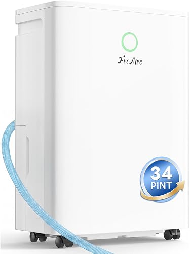 FreAire 34Pint Dehumidifier for 2500Sq.Ft With 6.56ft Drain Hose | 6.56FT Drain Hose, Quiet, Compression System, 3-Color Indicator Light, Washable Filter, For basement, Home, Bedroom - 63% off