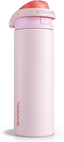 Encool Botella de agua aislada de acero inoxidable con popote, botella de agua deportiva a prueba de fugas para la escuela, viajes, mantiene el frío