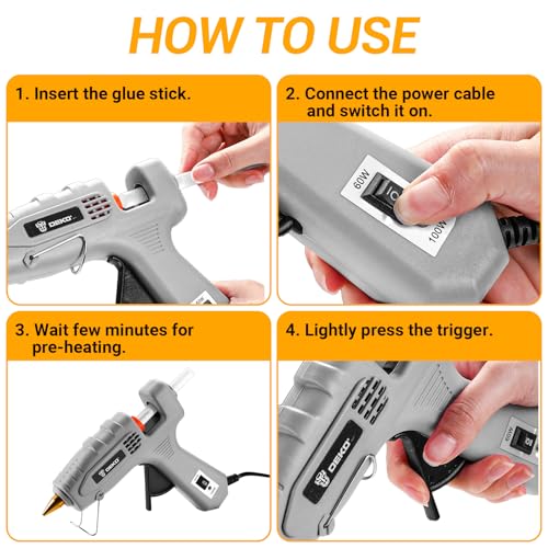 Hot Glue Gun Full Size: DEKOPRO 60/100Watt Dual Temp Hot Glue Gun Kit with 25 Glue Sticks, Organize Storage Case, Heavy Duty Heat Glue Gun Tool Set for Home Repair, Art & Crafts, DIY - Image 6