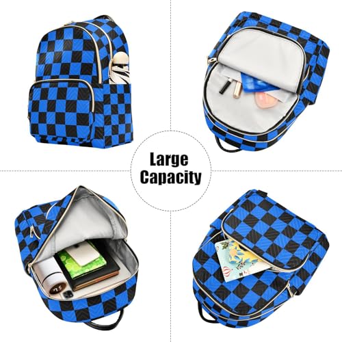 Image of ALAZA Black Dark Blue Checkered Plaid Women Backpack Purse Ladies Fashion Shoulder Bag Daypack Travel Bag 7.5L