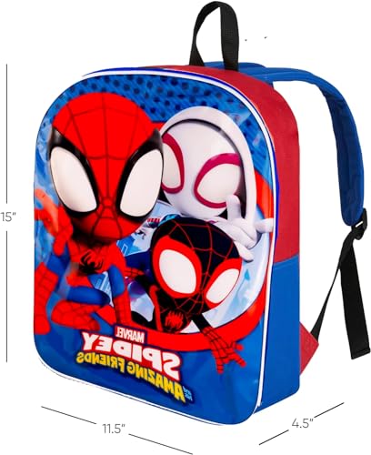 Spiderman Backpack for Boys 4-8yrs w/Padded Straps & Large Compartment - Kindergarten Backpack for Boys, Includes Spidey Water Bottle, 3D Puffy Stickers & More - Toddler Spiderman Backpack, Medium3