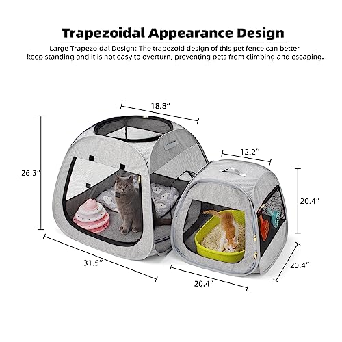 Minyee Portable Cat Playpen, Trapezoidal Design For Better Standing, Foldable Pet Tent For Indoor And Outdoor Use Of Kitten And Puppy, Dog Play Enclosure With Removable Bottom, Cat Houses & Condos #TOP1