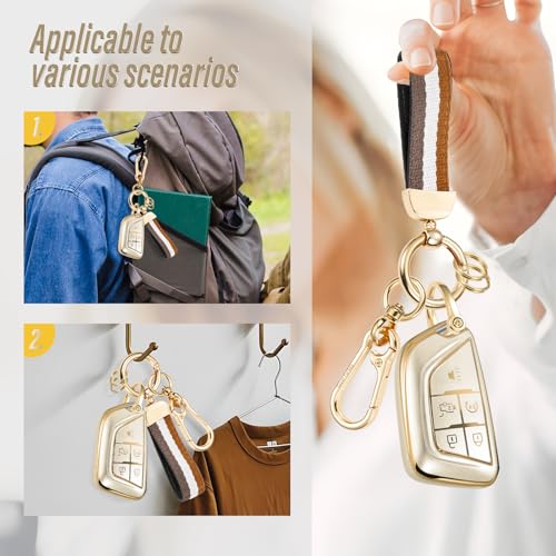 Image of Key Fob Cover for Cadillac, Champagne Woven Loop Keychain