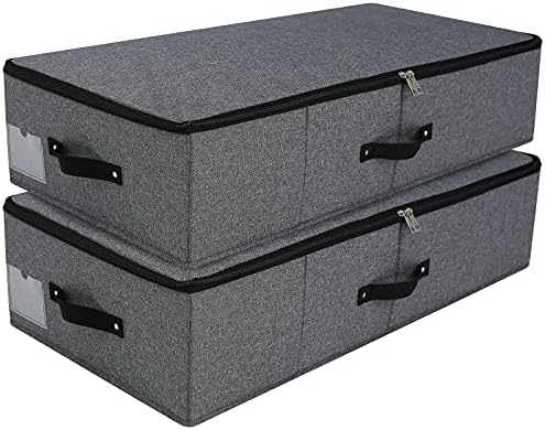 AMJ Foldable Under Bed Storage Basket Container [2 Pack] with Durable Fabric for Clothes, Shoes,Toys, Blanket, Comforter Organizers Bins, Black Grey