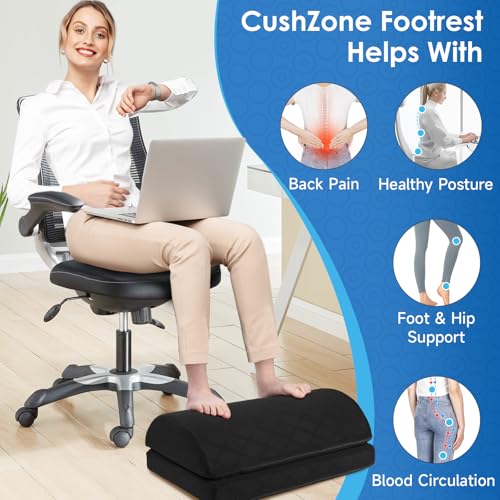 Image of CushZone Foot Rest for Under Desk at Work Adjustable Foam for Office and Home, Office Desk Accessories,Comfortable Footrest with 2 Adjustable Heights,Back & Hip Pain Relief (Black-16.9 in)