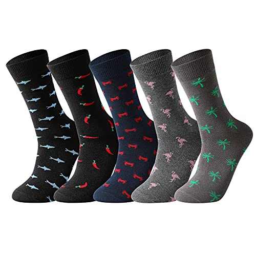 GLENMEARL 5 Paar Herren Kleid Business Socken 40-46 Bunt Beiläufig Gemusterte Socken Gekämmte Baumwolle Freizeitsocke Modische Lustige Neuheit Crew Männer Socken (Chili) Cover