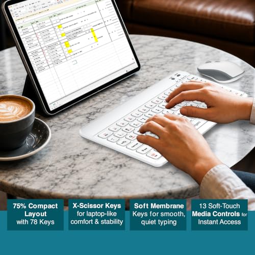 Image of FINGERS MiniClicks Duo D7 - Wireless Bluetooth Keyboard Mouse Combo (Rechargeable & BT | 75% Compact - 78 Keys | X-Scissor Keys | 18-Day Backup | Windows, macOS, Linux, ChromeOS) (Classic White) | Rechargeable design offers long-lasting use with up to 18 days backup, making it reliable for office, study and remote setups