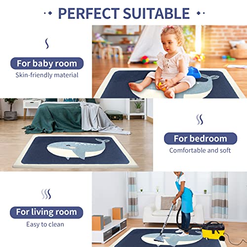 Kids Rug Play Mat Ultra Soft Rugs For Kids Room, 3'X5' Non Slip Cute Animals Children Nursery Rug Baby Rug Area Rug Kids Carpet For Bedroom Decor Playroom Living Room (Blue Whale, 35"X59") #TOP6