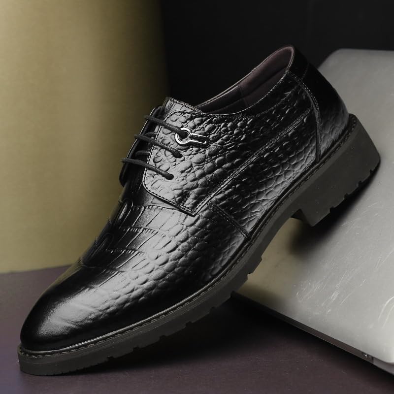 Men's Genuine Leather Dress Shoes Classic Formal Wing Tips Carved Shoes Business Wedding Lace Up Man Leather Dress Shoes(Black,10)3