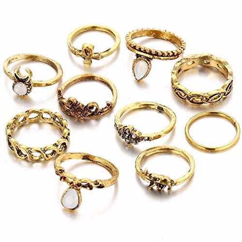 Shining Diva Fashion Antique Gold Set of 10 Midi Finger Rings for Girls & Women (8469r) (B06Y31ZQWQ) Amazon Price History, Amazon Price Tracker