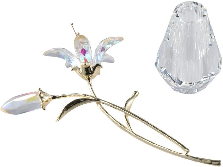 Crystal Tiger Lily Flowers with Crystal Vase Metal Stem Pink Lily Collectible Gifts for Women, Glass Lilium Flower Artifical Floral Figurines for Home Wedding Party Decor - Image 6