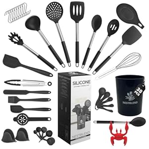 Nonstick Black Steel Kitchen Utensils Set – 38 Pieces Kitchen Utensil Set – Kitchen Gadgets Cookware Set – Cooking Utensils Silicone Kitchen Set – Utensils Set with Holder Heat Resistant