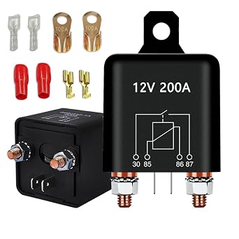 Starter Relay Switch 12v 200A 4 Pin Starter Relay Continuous Heavy Duty SPST High Current 4 Terminal Car Starter On Off Control Relay for Automotive Car Truck RV Camper 1pcs