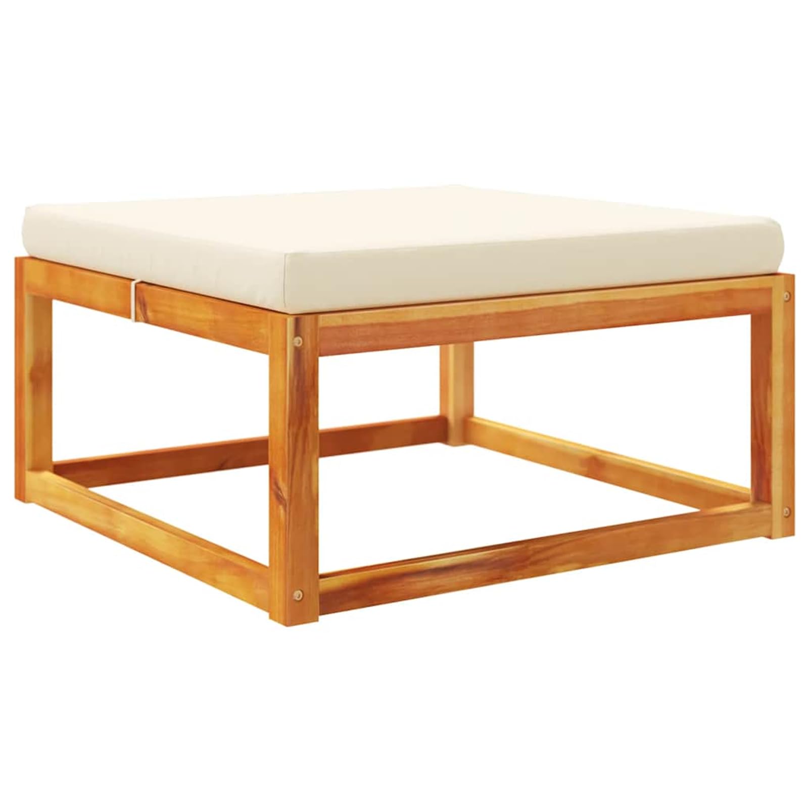 Sgabello da giardino con cuscino, 65 x 65 x 29 cm, legno massiccio di acacia, bianco crema, resistente alle intemperie e impilabile, per terrazza, giardino, balcone e interni