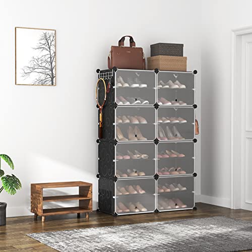 Rojasop Shoe Rack Organizer, 8-Tier Shoe Organizer 32 Pairs Portable Shoe Rack Organizer Shoes Storage Cabinet Shoe Racks For Closet Entryway Bedroom (Black, 2 By 8) #TOP1