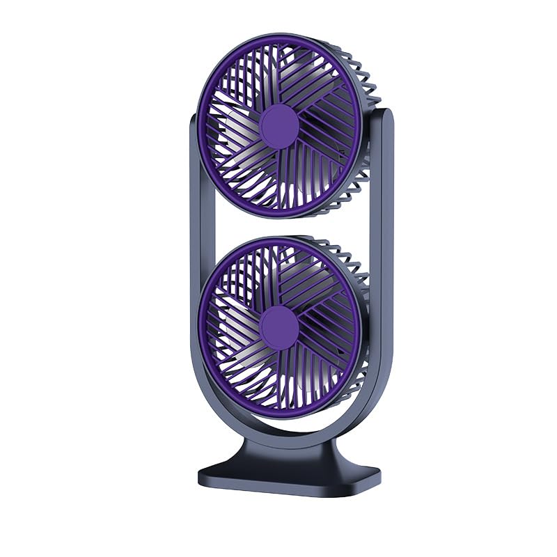 KIAMIOAMDA Desk Fan,360° Adjustable USB Table Fan with 5 Speeds & 3 LED Light Modes,Dual Head Desk Fan,Low Noise Personal Quiet Cooling Fan for Home, Office, Bedroom, Car (Black)