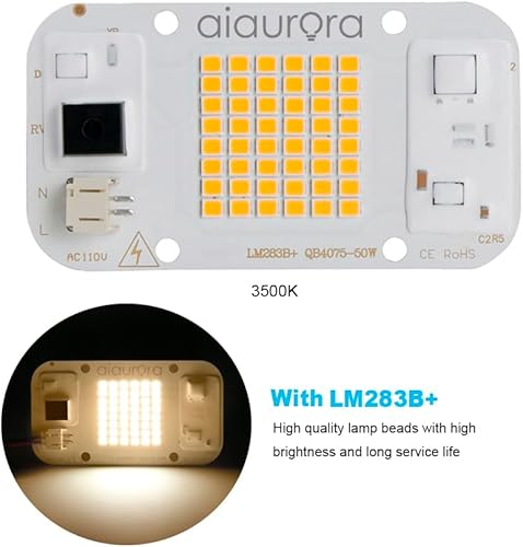 Miniatura 4 de 2 chips LED AC110V 50W sin soldadura CA con diodo Bridgelux COB 6000K Panel LED con soporte, grasa térmica, raspador para lámpara de cultivo