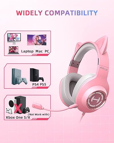 Miniatura 5 de HECATE by Edifier G2 II Pink Gaming Headset USB Wired Pink Gaming Headphones with Cat Ear for PCMACPS4PS5 71 Surround Sound Detachable Cat Ear and