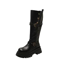 Winter Boots For Women Chelsa Cowboy Fall Boots Wide Calf Knee High Platform PU Waterproof Pull On Round