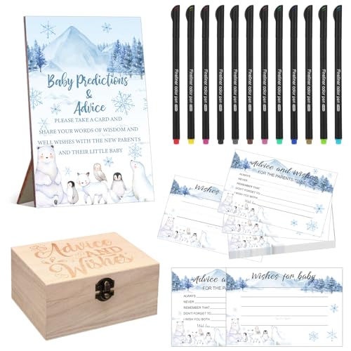 Thyle 134 peças Baby It's Cold Outside Woodland Baby Tea Party Favor Previsões Conselhos para novos pais com placa de conselho 120 cartões caixa de canetas de 12 cores para festa de jogos neutros de