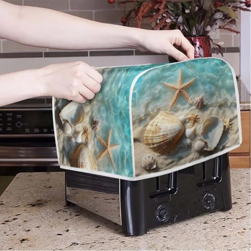 Image of Talayituse Starfish Seashell Beach Print Toaster Cover 2 Slice Wide Slot, Lightweight Bread Maker Cover Dust Protection Washable Appliance Bag, S