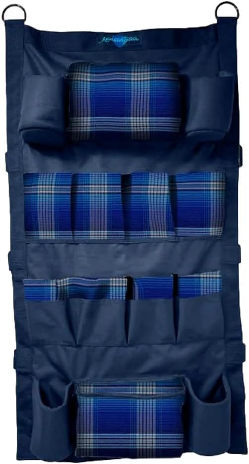 Deluxe Trailer Organizer for Tack Room | 4 Bottle Holders, 8 Mesh Pockets, & 2 Zippered Pockets | Easy Mounting & 2" Rings for Sport Boots | 25"W x 46"H, 181-Kentucky Blue