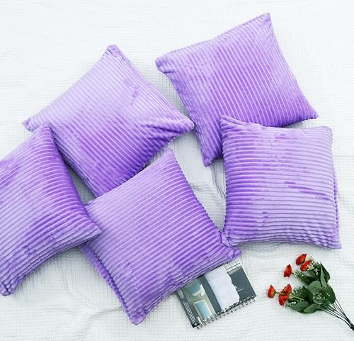 Image of RD TREND Cushion Cover Set of 5, Decorative Sofa Living Room Home Square Cushion Covers 18 Inch x 18 Inch, Aesthetic Corduroy Striped Double Sided (Lavender, 18 x 18 Inch (Pack of 5)