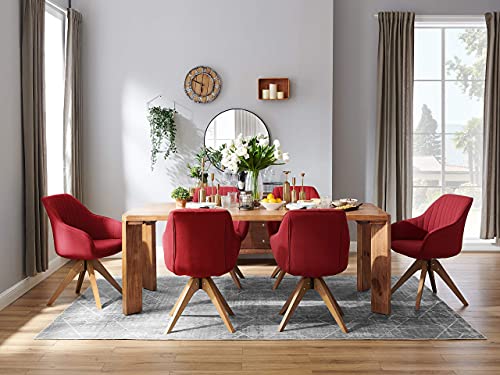 Art Leon Mid Century Modern Swivel Accent Chair With Wood Legs, Fabric Upholstered Arm Chair For Small Spaces Living Room Bedroom, Cardinal Red #TOP5