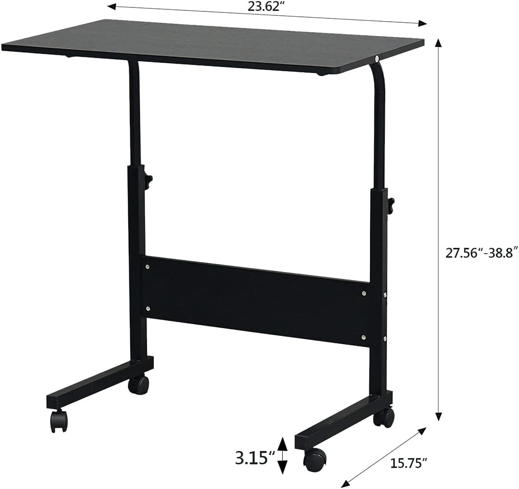 Mobile Laptop Computer Desk Cart Height Adjustable Laptop Table Desk with Wheels Rolling Laptop Stands Sofa Side Table Portable Tray Table for Couch Bed Sofa Home Office (Black-S)