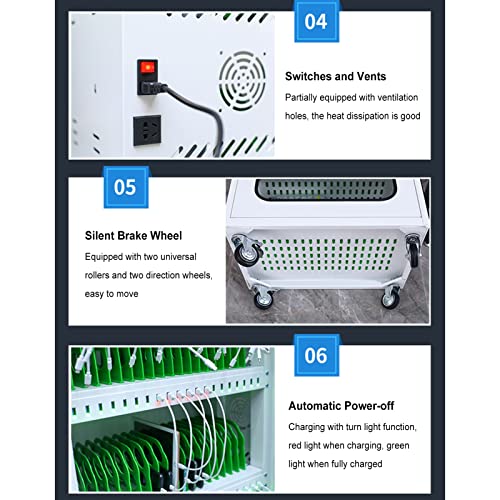 Carrello di ricarica mobile a 30 slot per Chromebook Laptop e Kindle White Classroom Storage Cart con capacità di ricarica multipla dei dispositivi, ideale per scuole e uffici