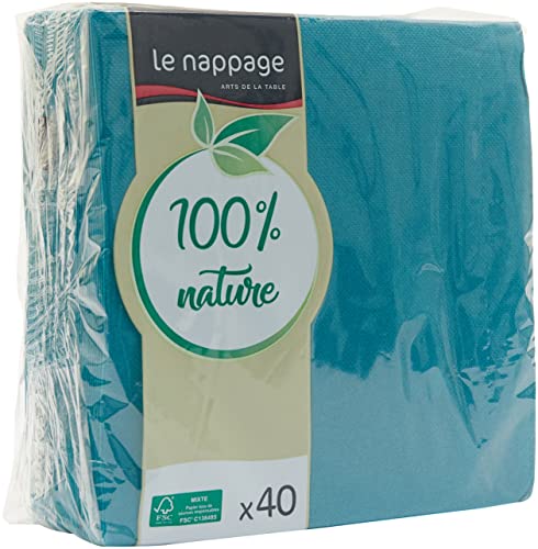 Le Nappage 40 Serviettes Tex Touch 38x38cm Bleu Canard FSC 72303BH