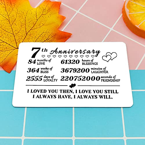 7 Years Anniversary,7Th Anniversary Card For Husband Wife,Engraved Wallet Insert Anniversary Idea For Men Women,7 Year Wedding Anniversary Steel Gifts Wallet Card For Him Her,Couples Mini Love Note #TOP5