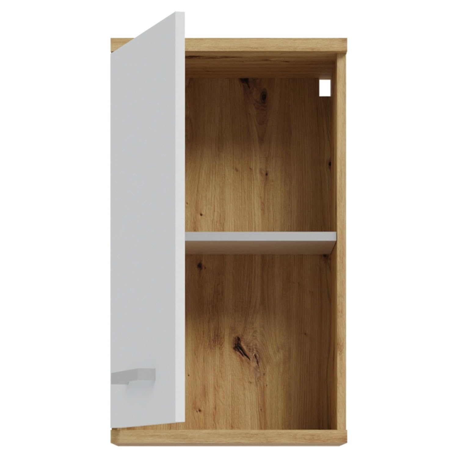 Forte VERIS Hängeschrank 40, moderner Badezimmerschrank, 1-türig, Holzwerkstoff, Weiß mit Artisan Eiche Holzdekor, 40,2 cm breit x 68,8 cm hoch x 29 cm tief
