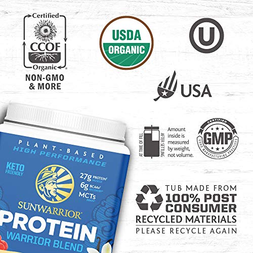 Sunwarrior Vegan Organic Protein Powder Plant-Based | BCAA Amino Acids Hemp Seed Soy Free Dairy Free Gluten Free Synthetic Free Non-GMO | Unflavored 15 Servings | Warrior Blend - Thumbnail 3