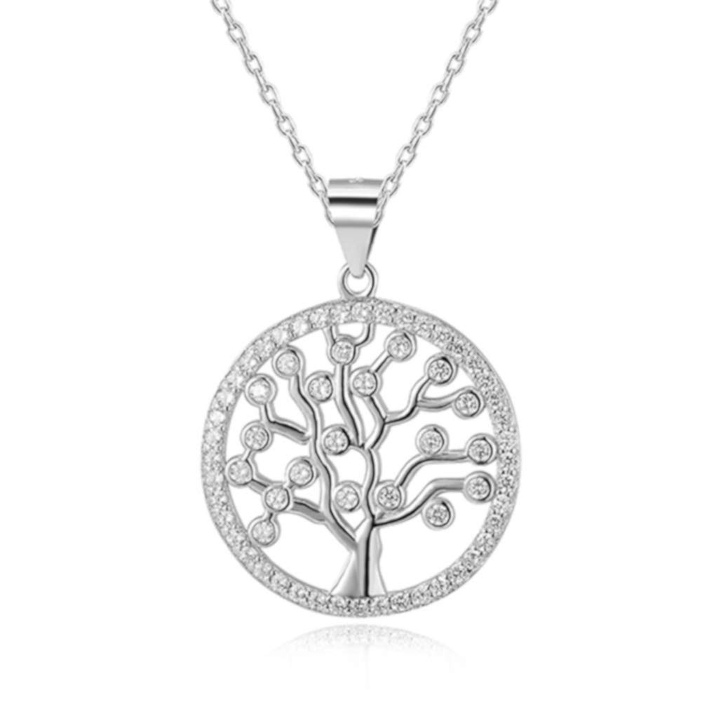 Sterling Silver CZ Tree of Life Celtic clear stone Pendant Necklace with 18" silver Chain & Jewellery Gift Box. Womans Yggdrasil Crann Bethadh gift with silver chain.