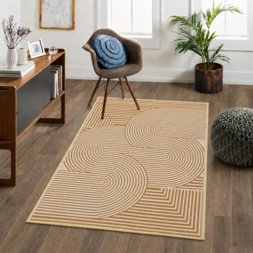 Image of Digital Print Carpet | Microfiber Nylon Digital Print with Anti Skid Carpet | Vintage Style, Carpet for Bedroom, Dining Room, Hall, Entryway, Guest Room | Geomatric Beige 3x5 Feet