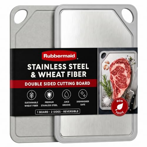 Rubbermaid Stainless Steel Cutting Board, Dishwasher Safe Double Sided Cutting Boards for Kitchen | BPA Free Large Chopping Board for Meat, Veggies & Fruits | Wheat Fiber & Steel Cutting Board
