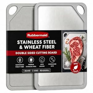 Rubbermaid Stainless Steel Cutting Board, Dishwasher Safe Double Sided Cutting Boards for Kitchen | BPA Free Non Toxic Chopping Board for Meat, Veggies & Fruits | Wheat Fiber & Steel Cutting Board