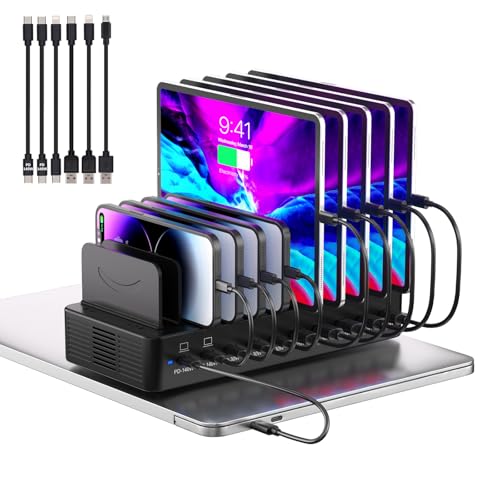 620W Charging Station for Multiple Devices, 10-Port USB C Fast Charger Station, Dual 140W PD3.1 PPS Charging Dock with Adjustable Dividers & 6 Cables - for Laptop MacBook, iPhone, iPad