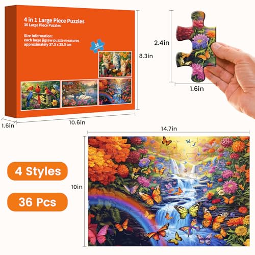 4 Packs 36 Large Piece Puzzle for Seniors - Dementia Puzzles for Elderly Adults,Alzheimer’s Puzzles Memory Cognitive Games for Elderly Seniors with 4 Storage Bags - Image 4