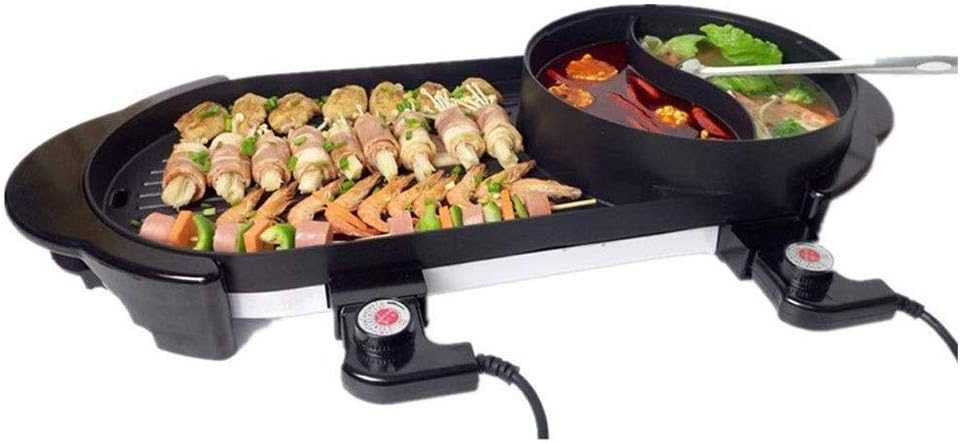 Electric Grill,Indoor Hot Pot Multifunctional, Teppanyaki Separate Temperature Contral Barbecue Iron Plate